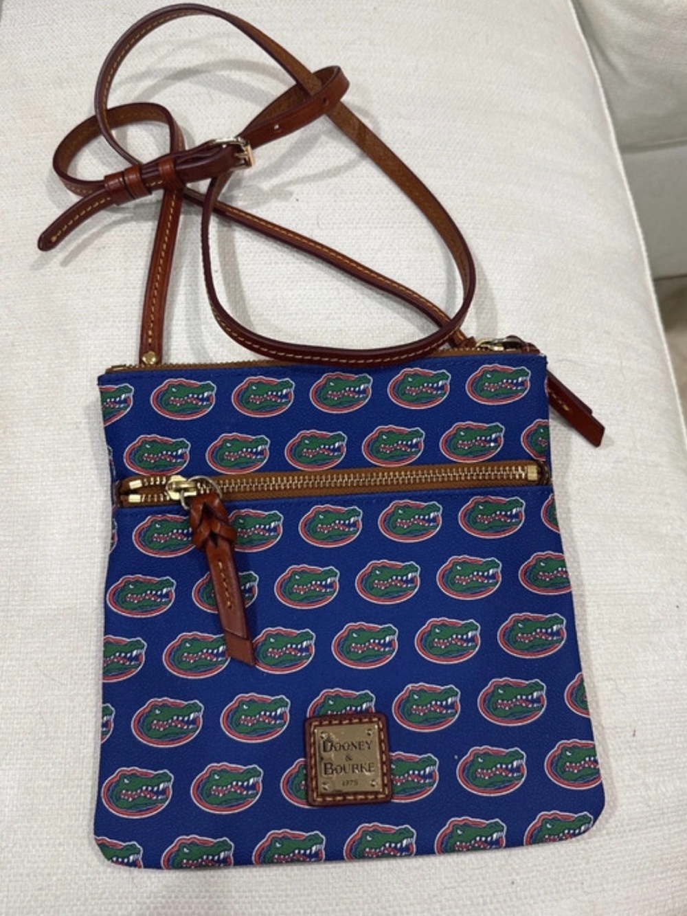 Dooney & Bourke Blue Florida Gators Crossbody with Brown Leather Trim